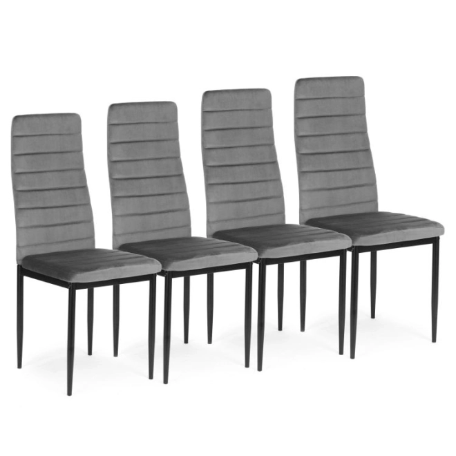 Dining Chair with Contoured Backrest - Gray Velvet - Set of 4