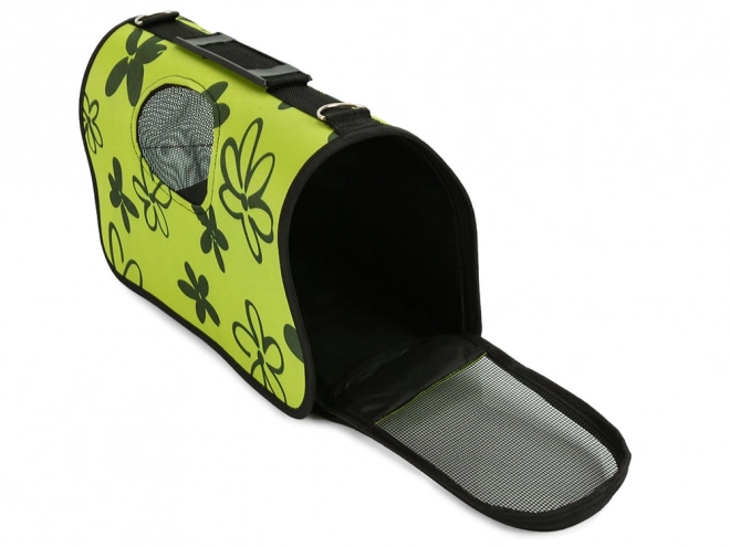 Transport bag for pets green with floral pattern