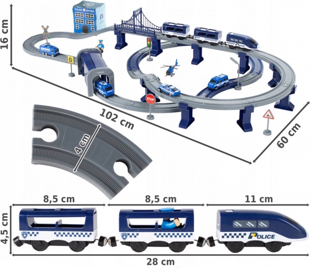 Electric Train Set with Police Cars and Helicopter