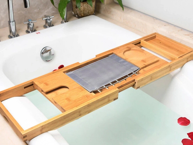 Étagère de bain en bambou réglable
