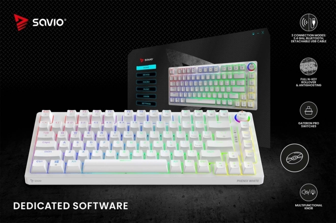 Wireless Mechanical Keyboard Phenix White with Gateron Red Switches