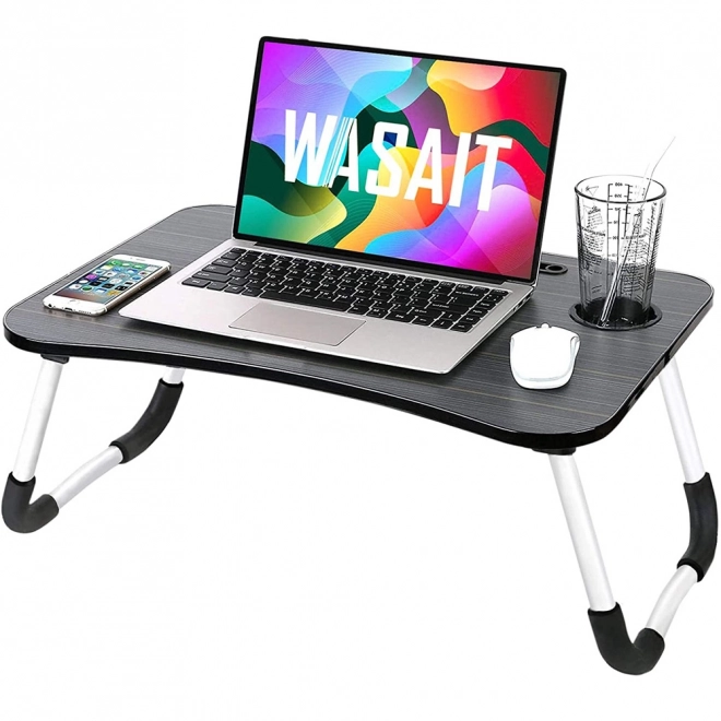 Opvouwbare bedtafel voor laptop met beker- en tablethouder, zwart