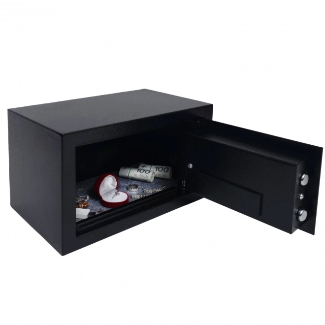 Home safe with electronic lock, access by key or code, 31x20x20 cm