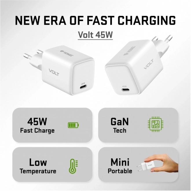 USB C 45W 3A Power delivery 3.0 QC3.0 síťová nabíječka Bílá