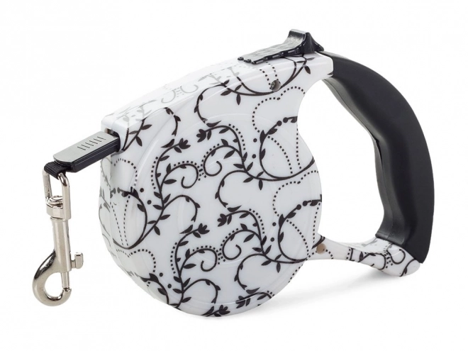 Automatic leash with locking function 5m, white with lilies