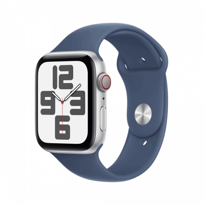 Silver Aluminum Apple Watch SE GPS + Cellular with Denim Sport Band