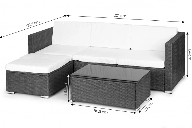 Rattan garden seating set with modular corner sofa and table grey MultiGarden