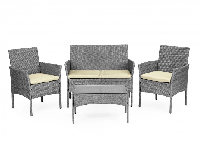 Artificial Rattan Garden Furniture Set - Bench, Table, Grey Chairs MultiGarden