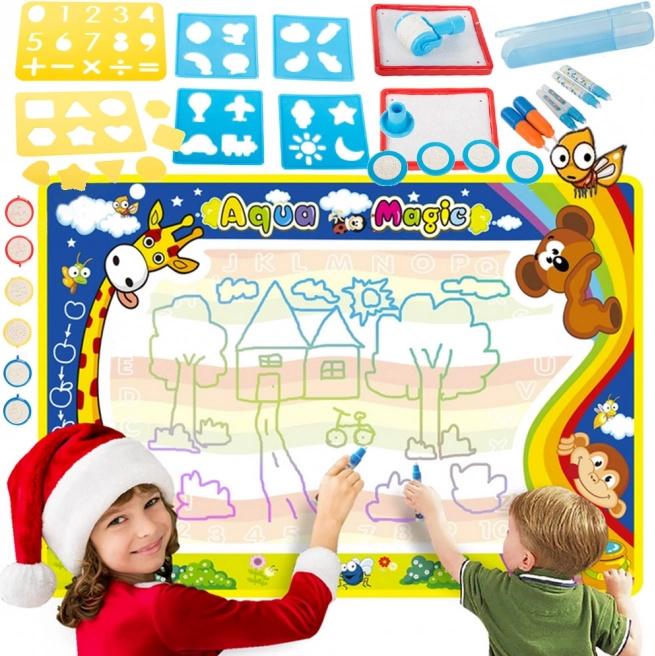 Watertekenmat Aqua Magic 100 × 80 cm met set stempels, sjablonen en waterstiften