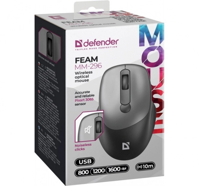 Wireless mouse with silent clicking FEAM MM-296 RF 1600 DPI – Grey