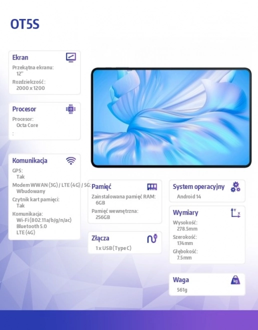 Tablet with 4G and 256GB Storage Blue
