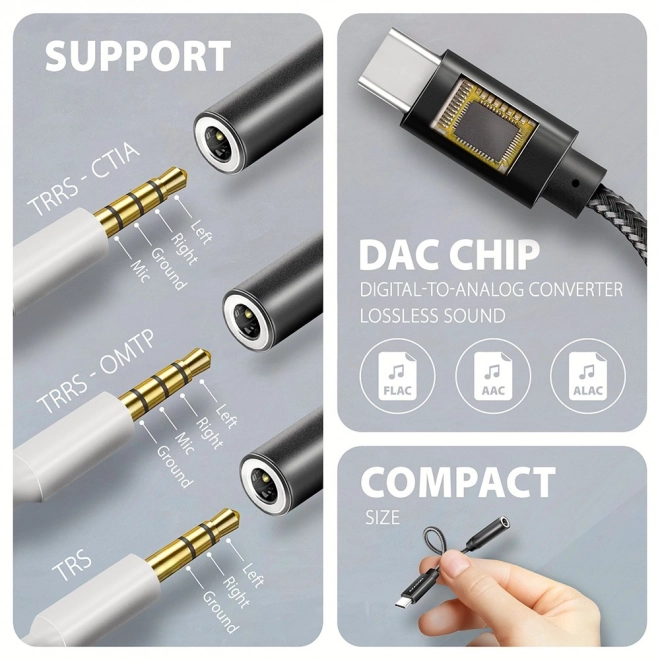 ADA-HC Externí zvuková karta USB-C 32bit DAC 3,5mm (F) konektor, 384 kHz