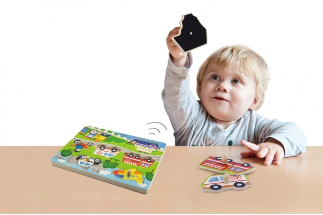 Wooden Puzzle with Sounds - Transport Vehicles