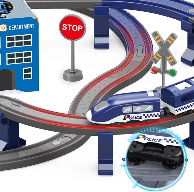 Electric Train Set with Police Cars and Helicopter