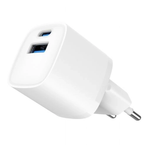 Mini nabíjačka USB-A USB-C 20W PD QC3.0 biela
