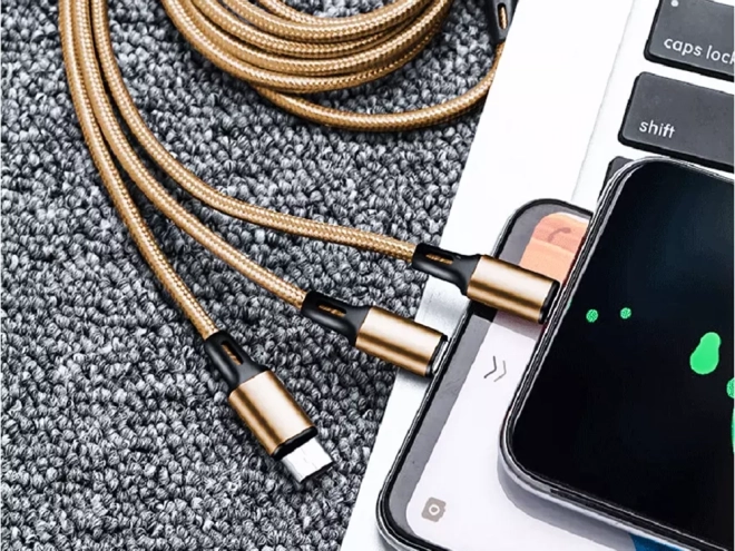 3in1 usb kabel für telefon lightning kabel iphone micro usb typ-c 1.2 m – Gelb