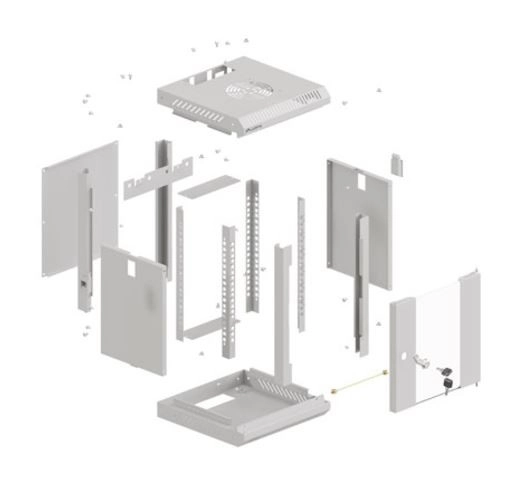 Wall-mounted rack cabinet 10 inch 6U gray