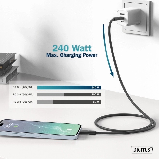 Silicone USB-C to USB-C Fast Charging Cable 0.5m Black