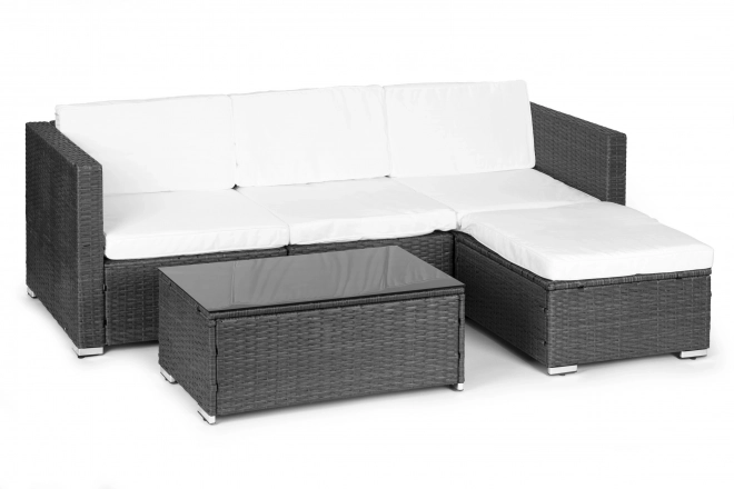 Rattan garden seating set with modular corner sofa and table grey MultiGarden