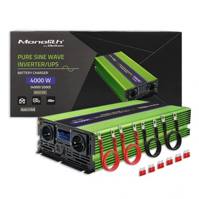 Inverter di tensione Qoltec Monolith a onda sinusoidale pura con display LCD