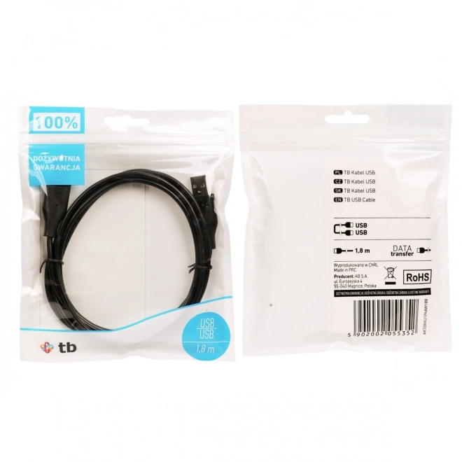 Black USB AM-AM Cable 1.8m