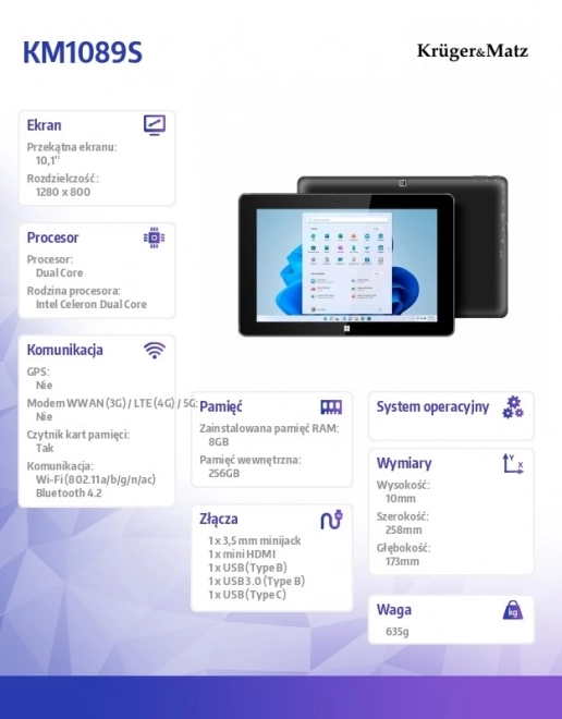 Tablet Krüger&Matz EDGE 1089 2 in 1 with Windows 11