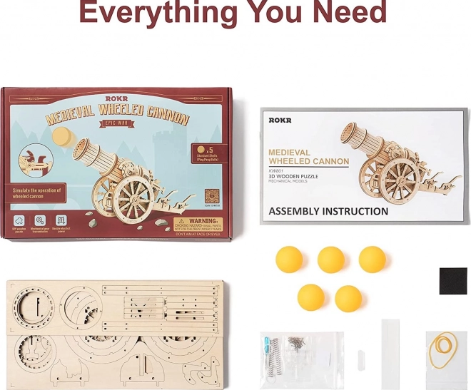 Puzzle 3D di legno Robotime Rokr Cannone d'Assedio Medievale
