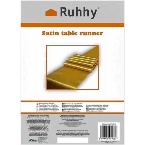 Gouden satijnen tafelloper Ruhhy 900x36 cm