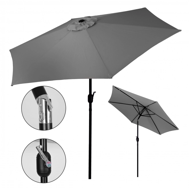 Large tilted garden umbrella with crank 6 ribs grey 270 cm