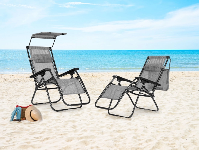 Foldable Adjustable Garden / Beach Chair with Sunshade Gray