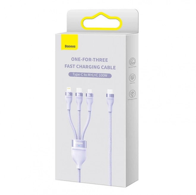 Cavo di ricarica multifunzionale Baseus con connettori USB-C, Micro USB e Lightning, 100W, 1,5 m