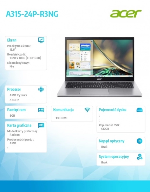 Aspire Laptop with Ryzen 5, 8GB RAM, 512GB SSD