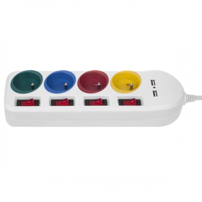 Power Strip with Switches 4 Outlets and 2 USB Ports White