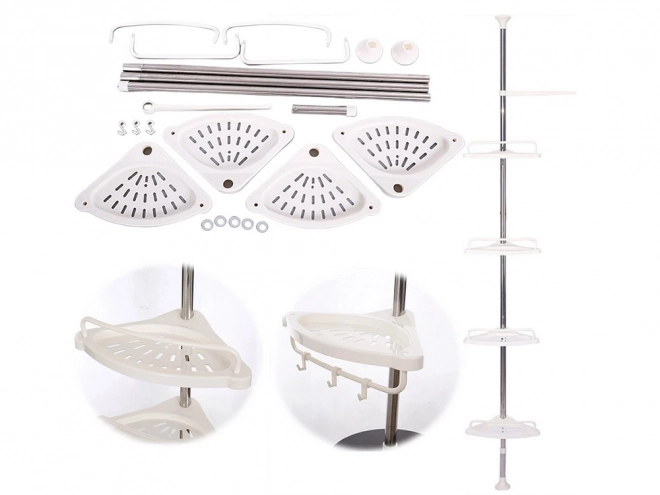 Bathroom Corner Telescopic White Shelf with 4 Levels