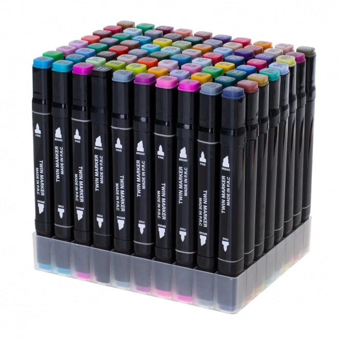 Marker alcolico doppia punta con custodia e supporto – 80 pezzi
