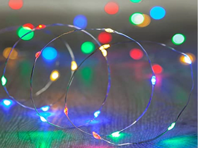 Mehrfarbige LED-Lichterketten auf Draht, 10 m, mit Batterien