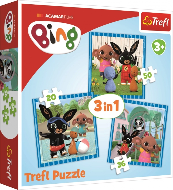 Puzzle 3v1 Bing Bunny Zábava s přáteli v krabici 28x28x6cm