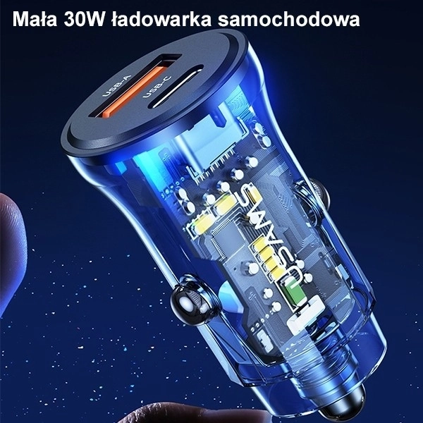 30W Fast Charge Car Charger with USB and USB-C Ports