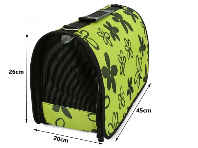 Transport bag for pets green with floral pattern