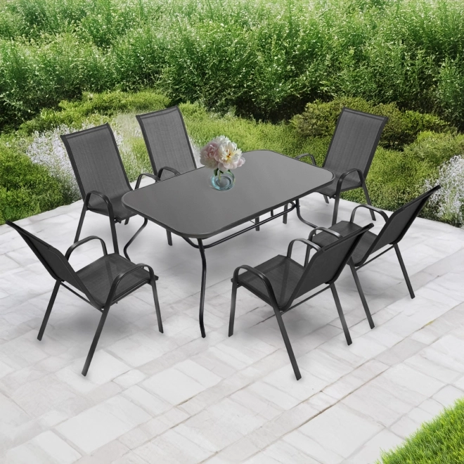 Glass Patio Table Black 120x70 cm