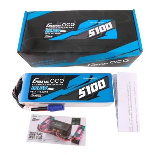 Batteria Lipo 5100mAh 80C 22,2V 6S1P con Connettore EC5