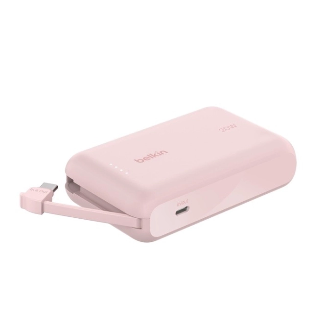 Powerbank 10000 mAh with Integrated Cable - Pink