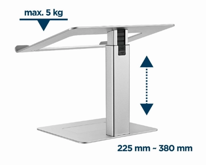 Silver laptop stand with adjustable height for 15.6 inch notebooks
