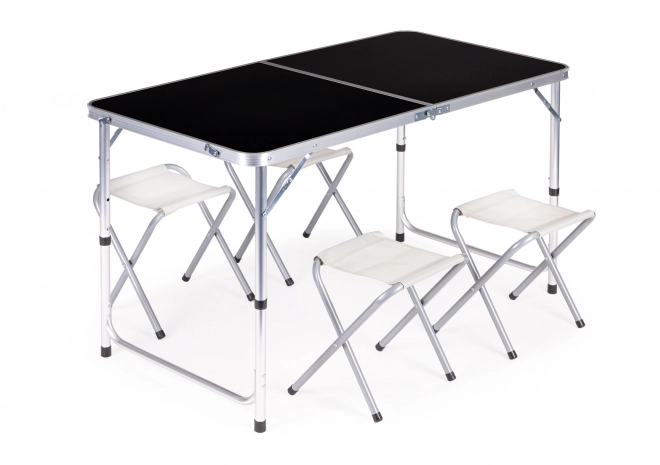 Tourist Table, Folding Table, Set of 4 Chairs, Black Color