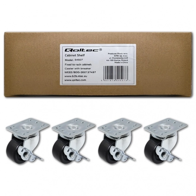Caster Wheels Set with Screws and Brake for Rack Cabinets