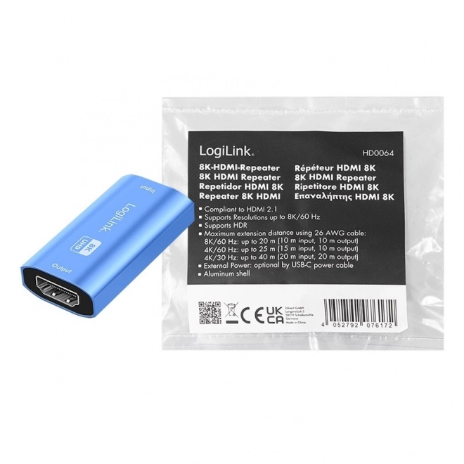Repeater HDMI 8K/60HZ HDCP2.3, blauwe aluminium