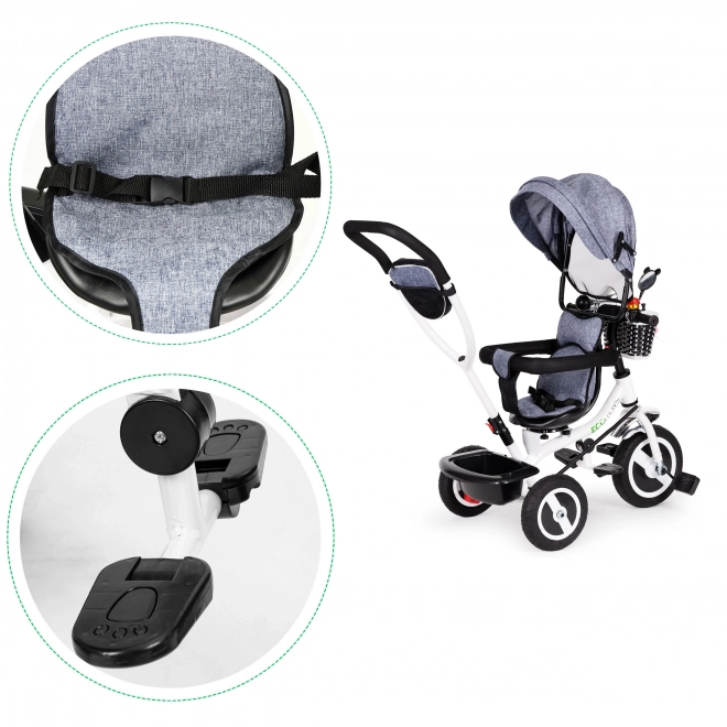 Triciclo Con Cappottina Girevole Grigio Ruote In Gomma Durevole