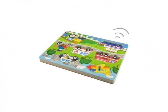 Wooden Puzzle with Sounds - Transport Vehicles