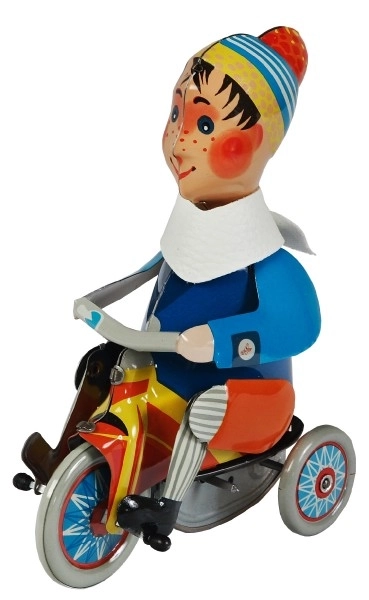 Boy on Tricycle with Key Mechanism Metal 15cm in Box Kovap