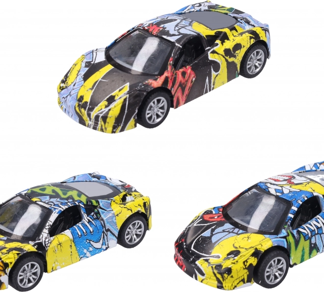 Metalen auto met graffiti 9 cm met terugtrekmotor